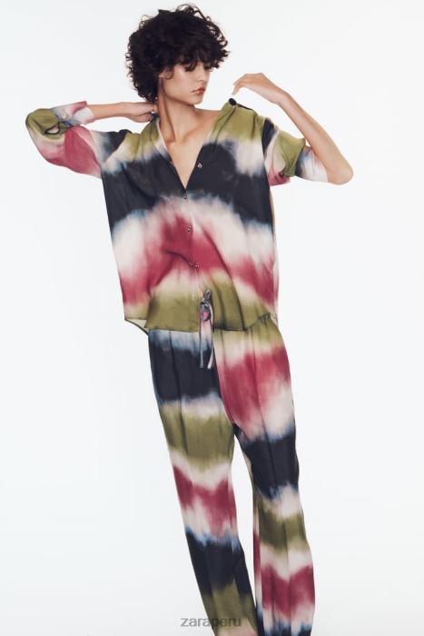 Zara mujer camisa con estampado tie-dye BDP8J451 ropa multicolor