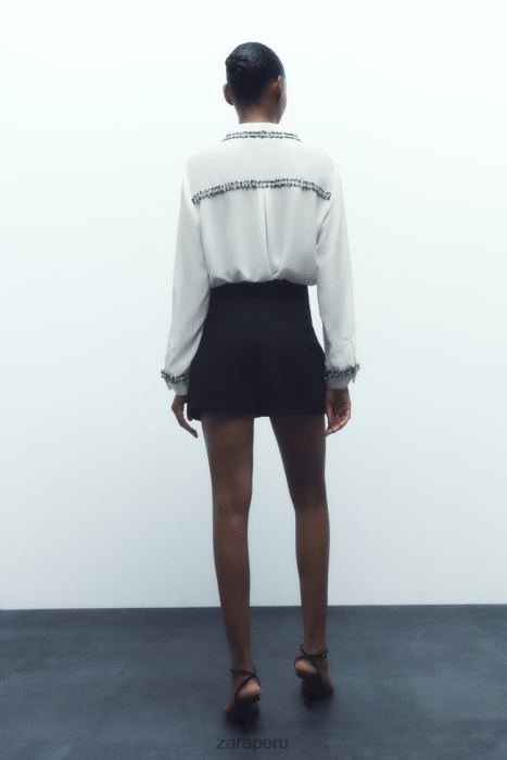 Zara mujer camisa con textura combinada BDP8J309 ropa ostra blanca