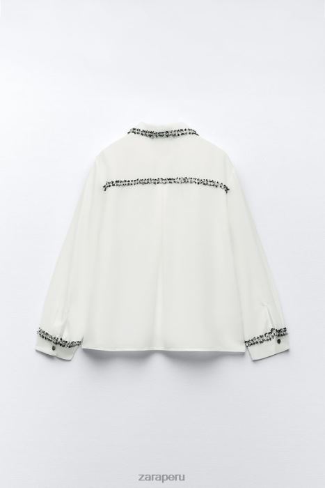 Zara mujer camisa con textura combinada BDP8J309 ropa ostra blanca