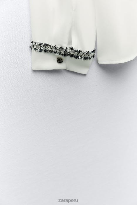 Zara mujer camisa con textura combinada BDP8J309 ropa ostra blanca