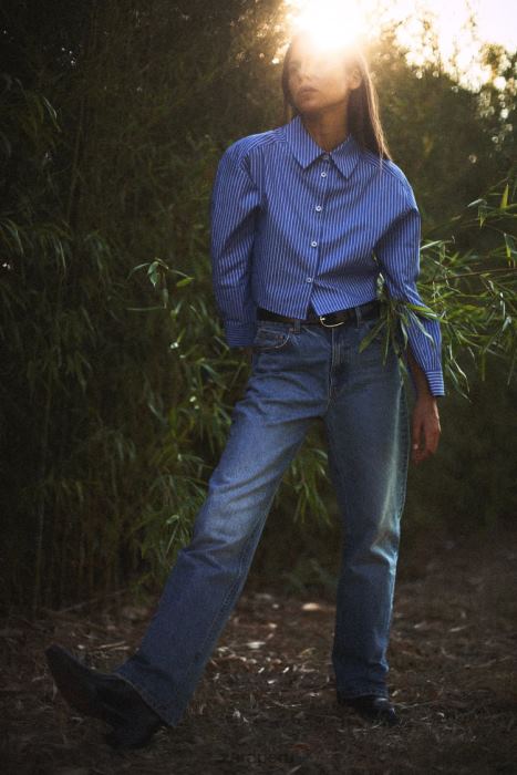 Zara mujer camisa corta a rayas BDP8J288 ropa azul blanco