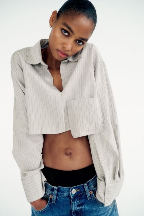 Zara mujer camisa corta a rayas BDP8J357 ropa gris