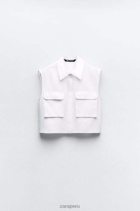 Zara mujer camisa corta con bolsillo de parche BDP8J345 ropa blanco