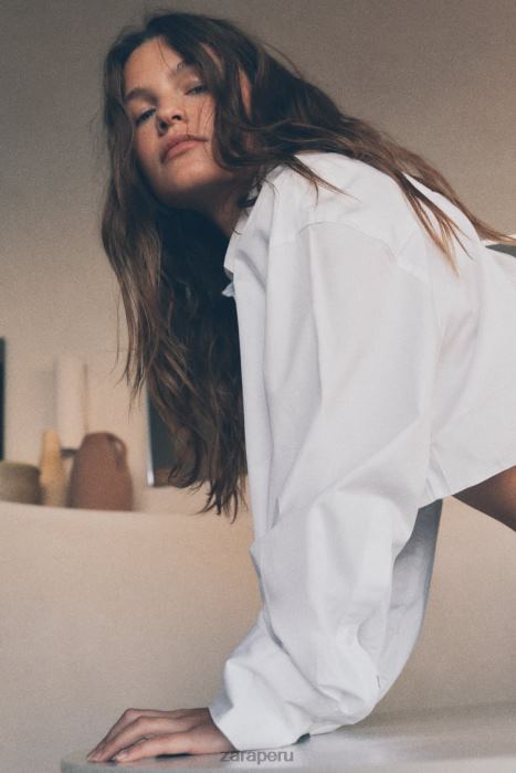 Zara mujer camisa corta de gabardina BDP8J315 ropa blanco