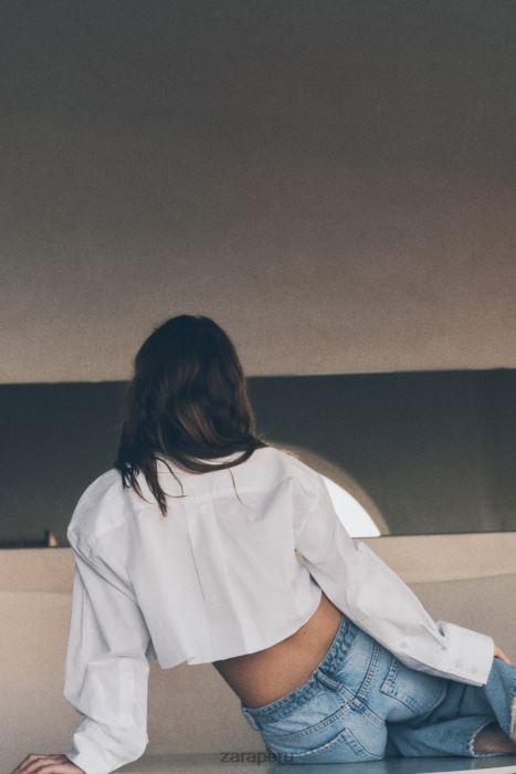 Zara mujer camisa corta de gabardina BDP8J315 ropa blanco