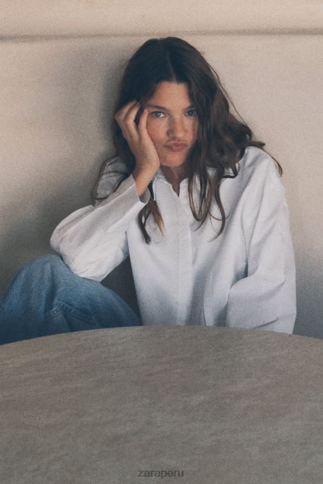 Zara mujer camisa corta de gabardina BDP8J315 ropa blanco