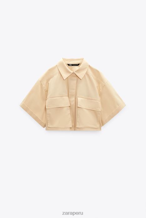 Zara mujer camisa corta de gabardina BDP8J395 ropa crema
