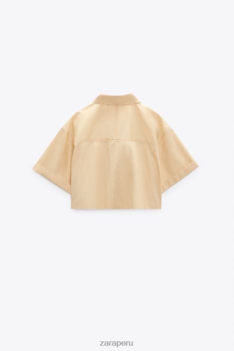 Zara mujer camisa corta de gabardina BDP8J395 ropa crema