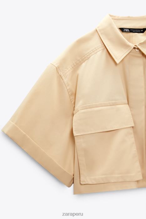 Zara mujer camisa corta de gabardina BDP8J395 ropa crema