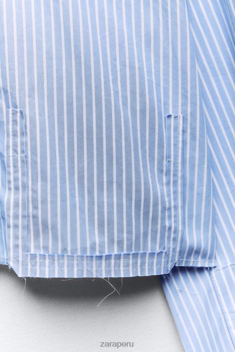 Zara mujer camisa corta de gabardina BDP8J396 ropa blanco/azul cielo