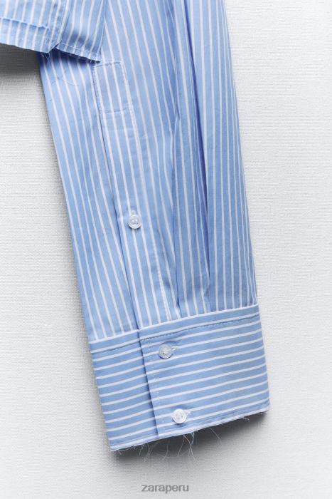 Zara mujer camisa corta de gabardina BDP8J396 ropa blanco/azul cielo