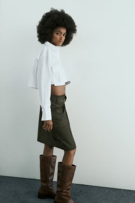 Zara mujer camisa corta de gabardina BDP8J432 ropa blanco