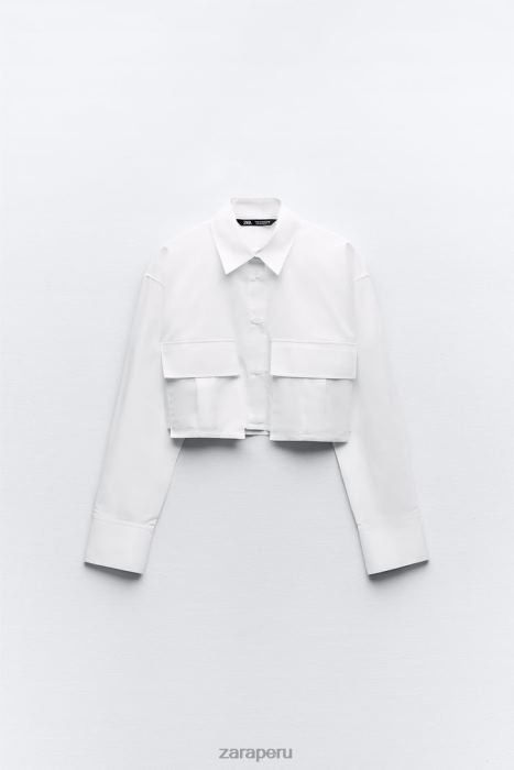 Zara mujer camisa corta de gabardina BDP8J432 ropa blanco