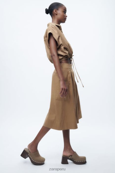 Zara mujer camisa corta de popelina BDP8J392 ropa marrón topo