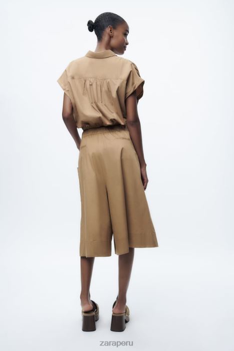 Zara mujer camisa corta de popelina BDP8J392 ropa marrón topo