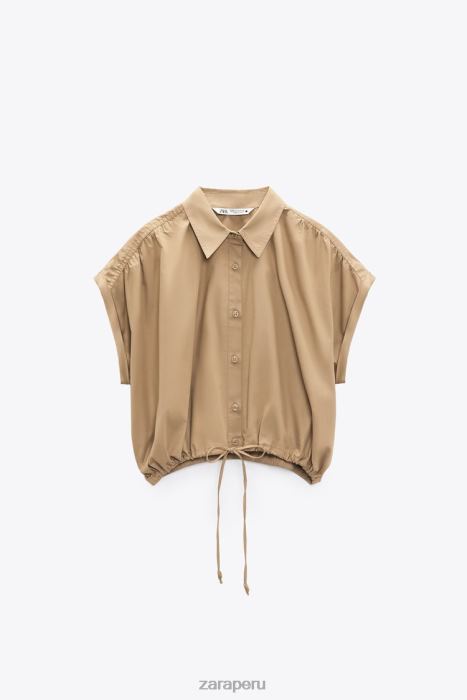 Zara mujer camisa corta de popelina BDP8J392 ropa marrón topo