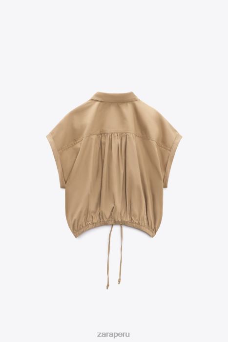 Zara mujer camisa corta de popelina BDP8J392 ropa marrón topo