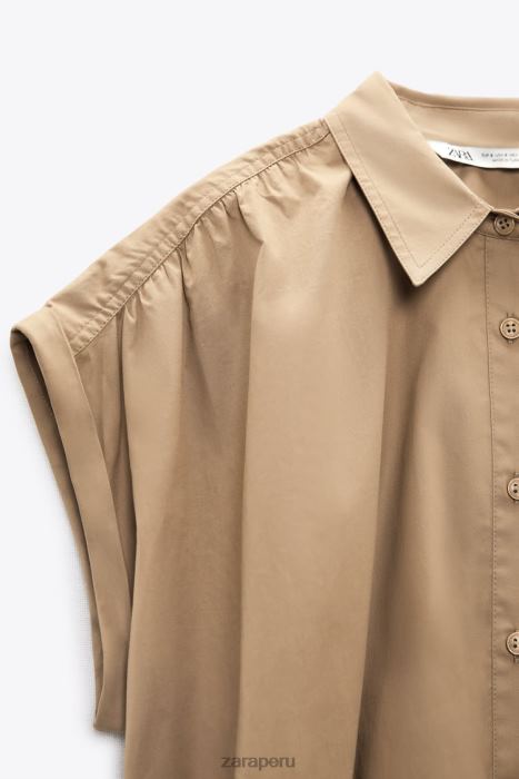 Zara mujer camisa corta de popelina BDP8J392 ropa marrón topo