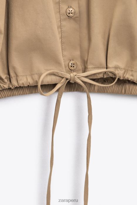Zara mujer camisa corta de popelina BDP8J392 ropa marrón topo