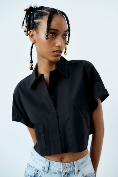 Zara mujer camisa corta de popelina BDP8J415 ropa negro