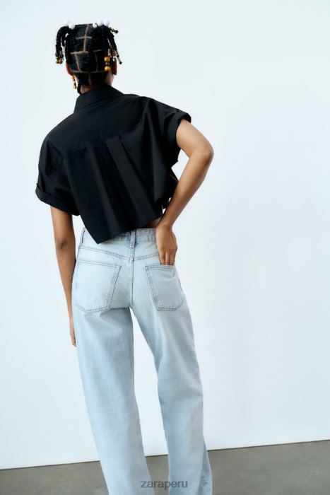 Zara mujer camisa corta de popelina BDP8J415 ropa negro