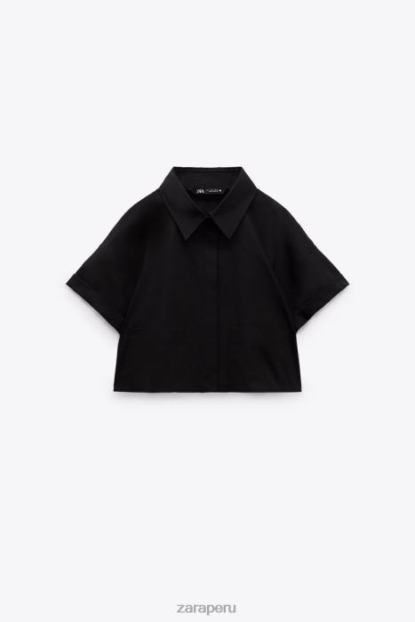 Zara mujer camisa corta de popelina BDP8J415 ropa negro