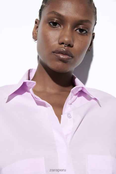 Zara mujer camisa corta de popelina BDP8J442 ropa malva claro