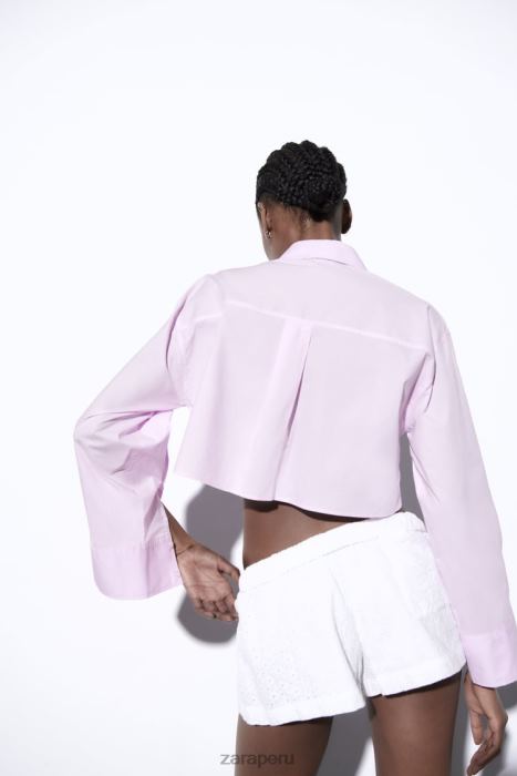 Zara mujer camisa corta de popelina BDP8J442 ropa malva claro