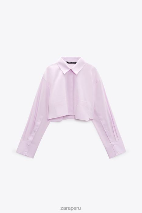 Zara mujer camisa corta de popelina BDP8J442 ropa malva claro