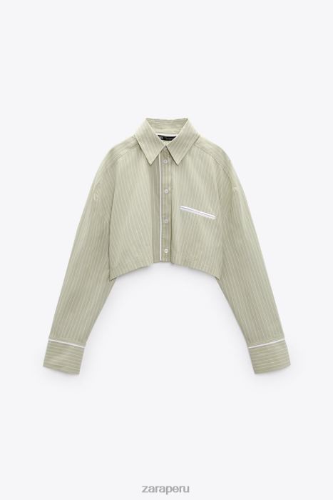 Zara mujer camisa corta de popelina a rayas BDP8J439 ropa verde claro
