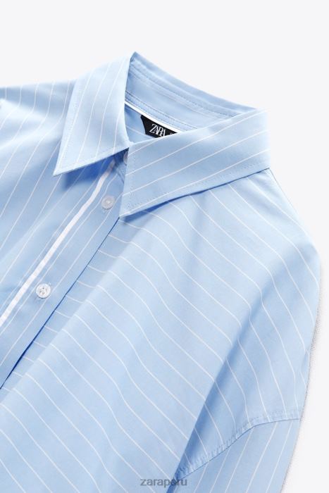 Zara mujer camisa corta de popelina a rayas BDP8J453 ropa azul blanco