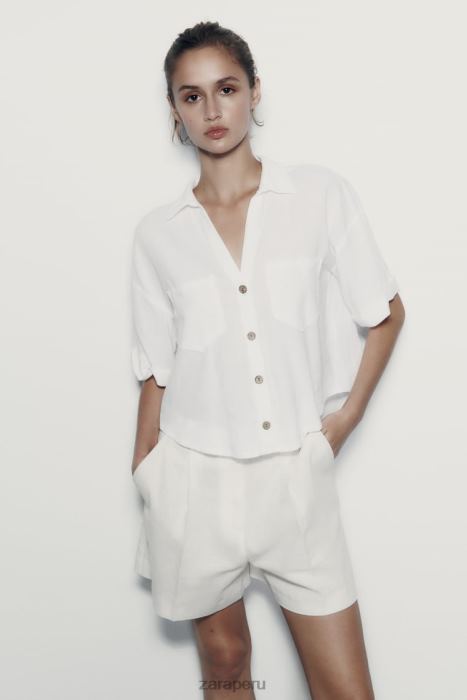 Zara mujer camisa corta en mezcla de lino BDP8J343 ropa blanco