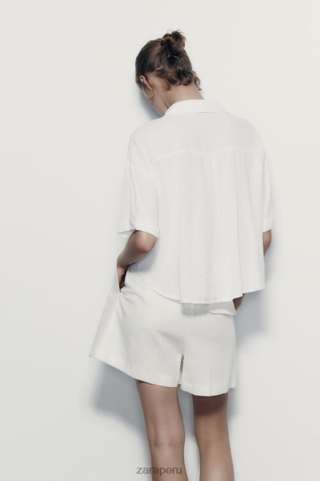 Zara mujer camisa corta en mezcla de lino BDP8J343 ropa blanco