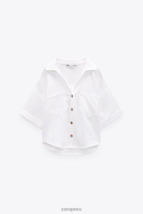 Zara mujer camisa corta en mezcla de lino BDP8J343 ropa blanco