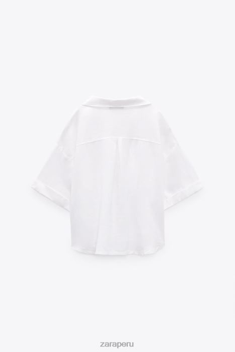 Zara mujer camisa corta en mezcla de lino BDP8J343 ropa blanco