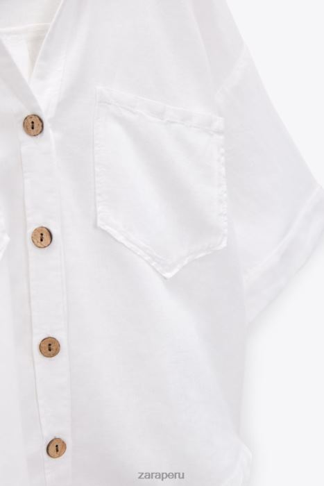 Zara mujer camisa corta en mezcla de lino BDP8J343 ropa blanco