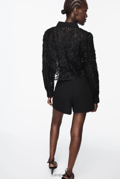 Zara mujer camisa corta texturizada floral BDP8J340 ropa negro