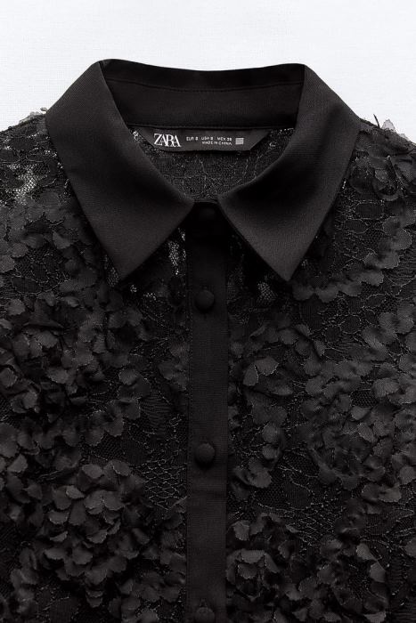 Zara mujer camisa corta texturizada floral BDP8J340 ropa negro