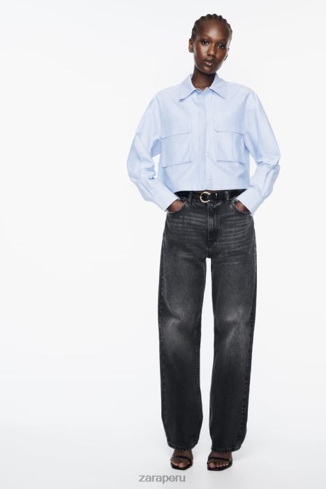 Zara mujer camisa corta tipo oxford BDP8J352 ropa azul blanco