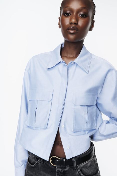 Zara mujer camisa corta tipo oxford BDP8J352 ropa azul blanco