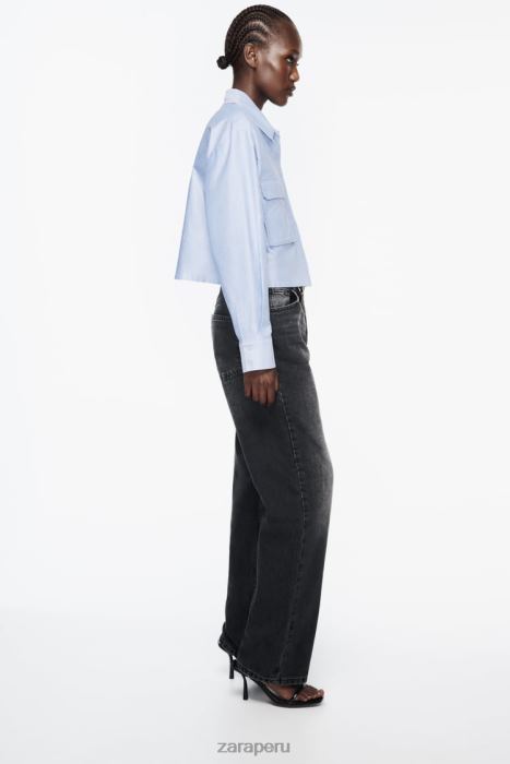 Zara mujer camisa corta tipo oxford BDP8J352 ropa azul blanco