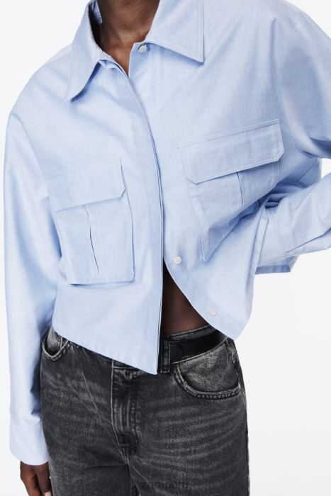 Zara mujer camisa corta tipo oxford BDP8J352 ropa azul blanco