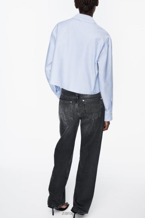 Zara mujer camisa corta tipo oxford BDP8J352 ropa azul blanco