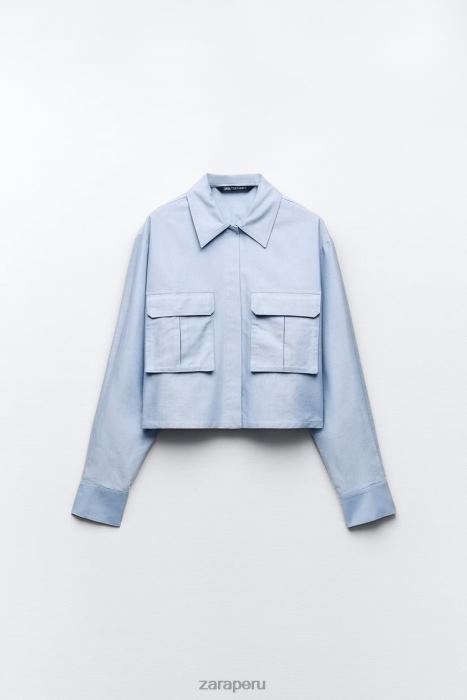 Zara mujer camisa corta tipo oxford BDP8J352 ropa azul blanco