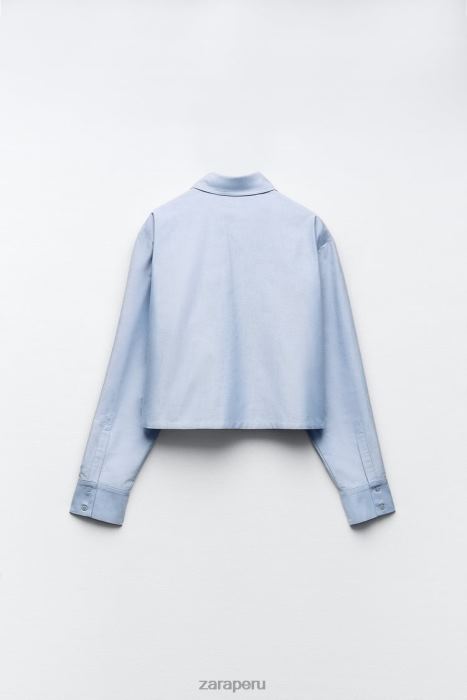 Zara mujer camisa corta tipo oxford BDP8J352 ropa azul blanco