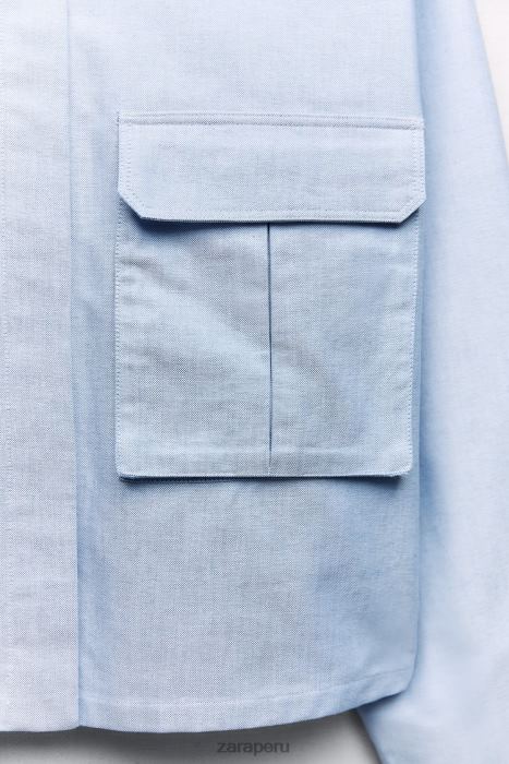 Zara mujer camisa corta tipo oxford BDP8J352 ropa azul blanco