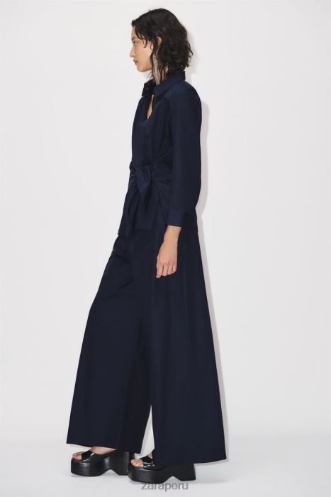 Zara mujer camisa cruzada de popelina BDP8J327 ropa Azul marino