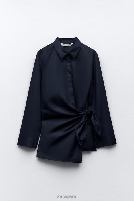 Zara mujer camisa cruzada de popelina BDP8J327 ropa Azul marino