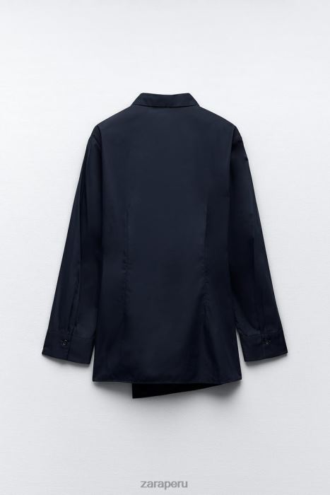 Zara mujer camisa cruzada de popelina BDP8J327 ropa Azul marino