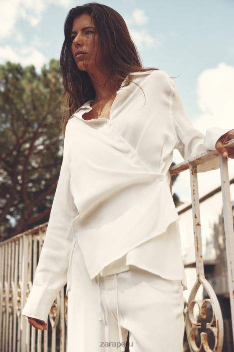 Zara mujer camisa cruzada minimalista con efecto satinado BDP8J411 ropa crudo